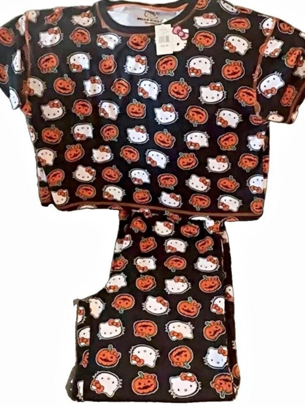 NWT Hello Kitty size M Halloween Pumpkin Boxy Pajama Top & Pajama Pants Set & Pa